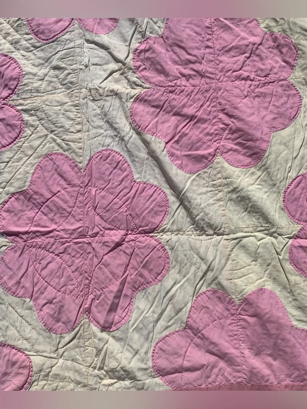 Antique pink & cream white floral patchwork cotton quilt